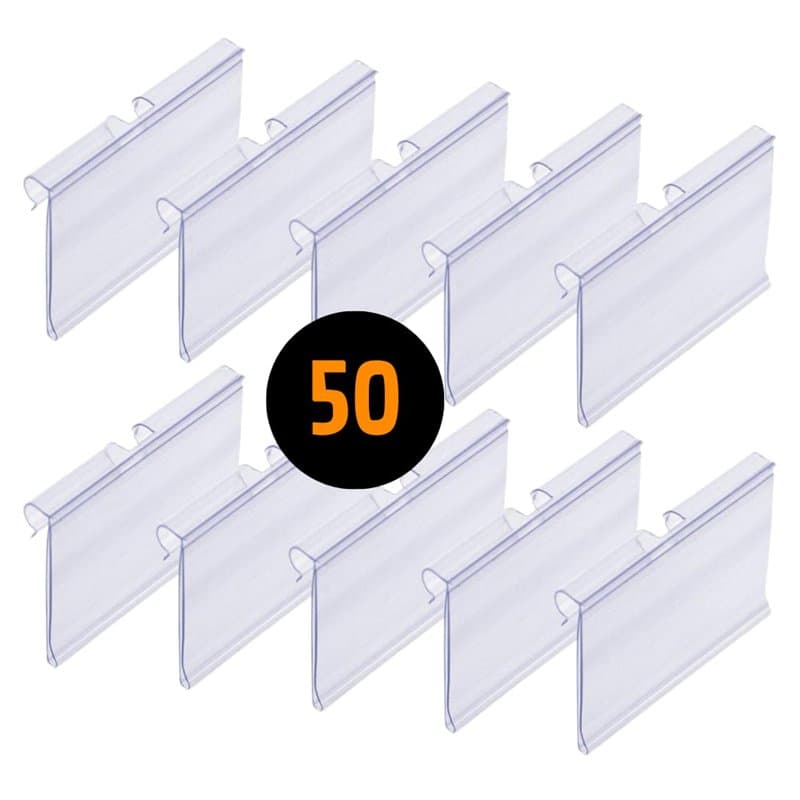 Lot de 50 porte-prix pour crochets en T. Étiquettes transparentes de 39 x 65 mm