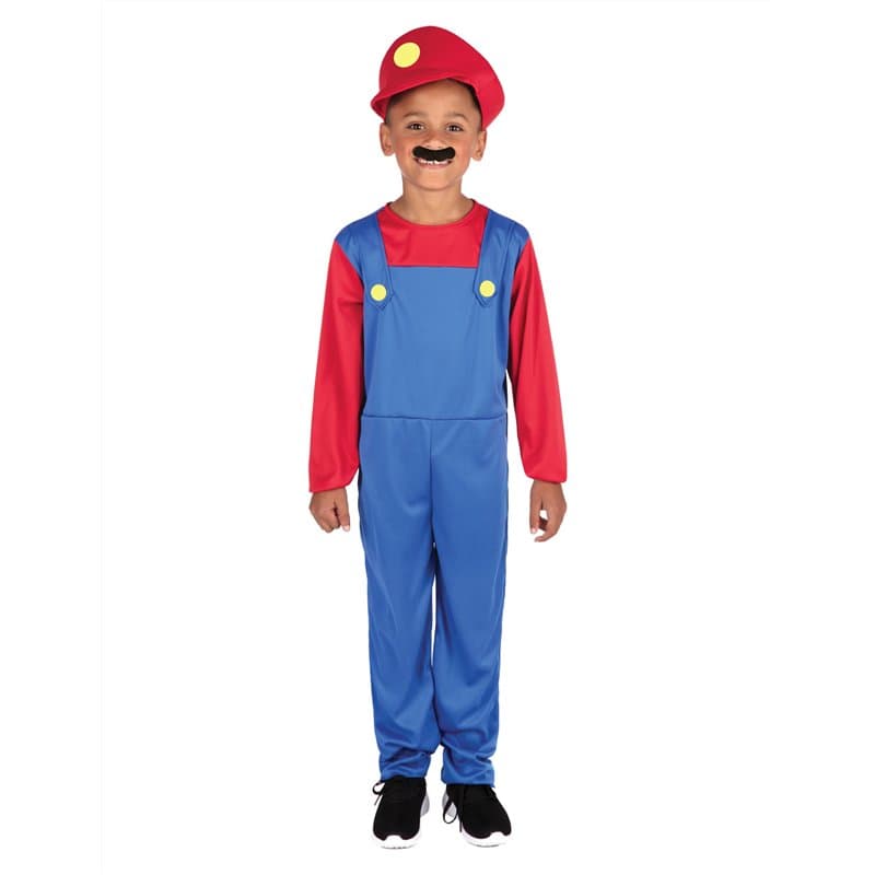Rubies Costume de plombier pour garçons et filles, costume avec casquette et moustache, rouge et bleu, licence officielle, Bros,