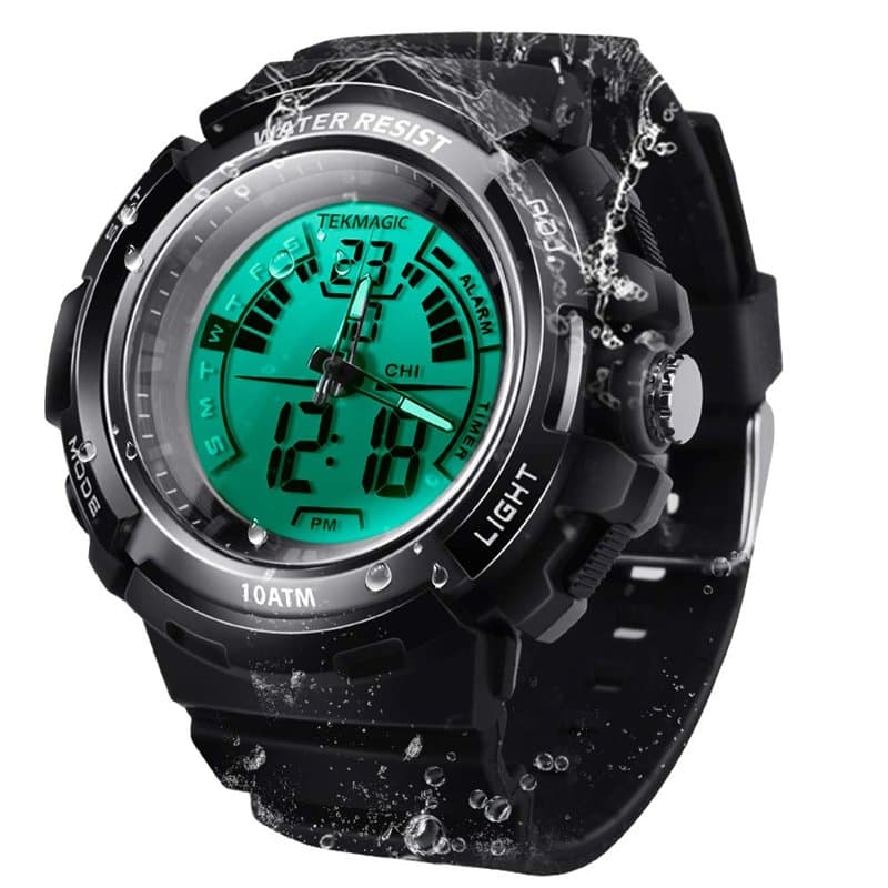 BANGLIN 10 ATM Lumineux Montre étanche de plongée sous-Marine Chronomètre Submersible, Supporte l'affichage du Double Fuseau Hor