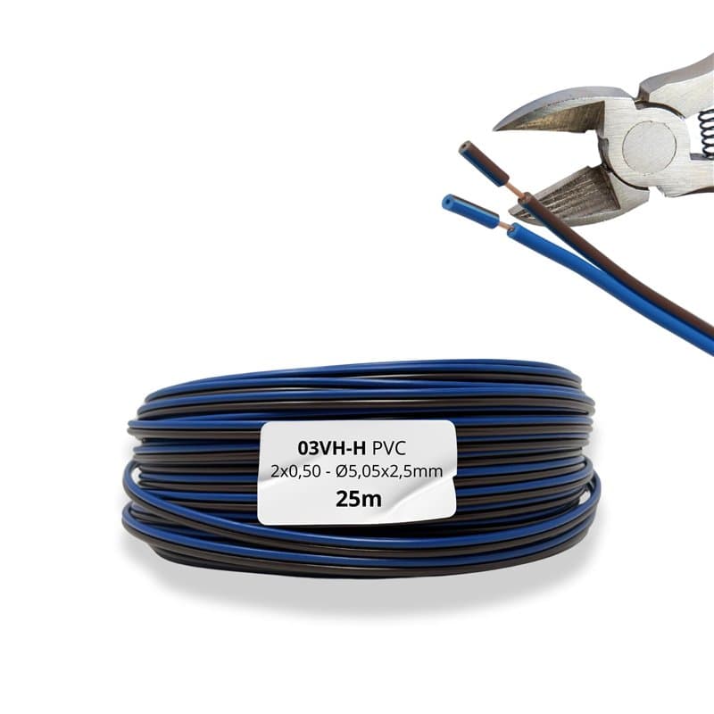 HALOTEC. 25 mètres Câble parallèle flexible bleu-marron PVC 2 x 0,50 mm² | Câble double polarisé | Cordon électrique parallèle p