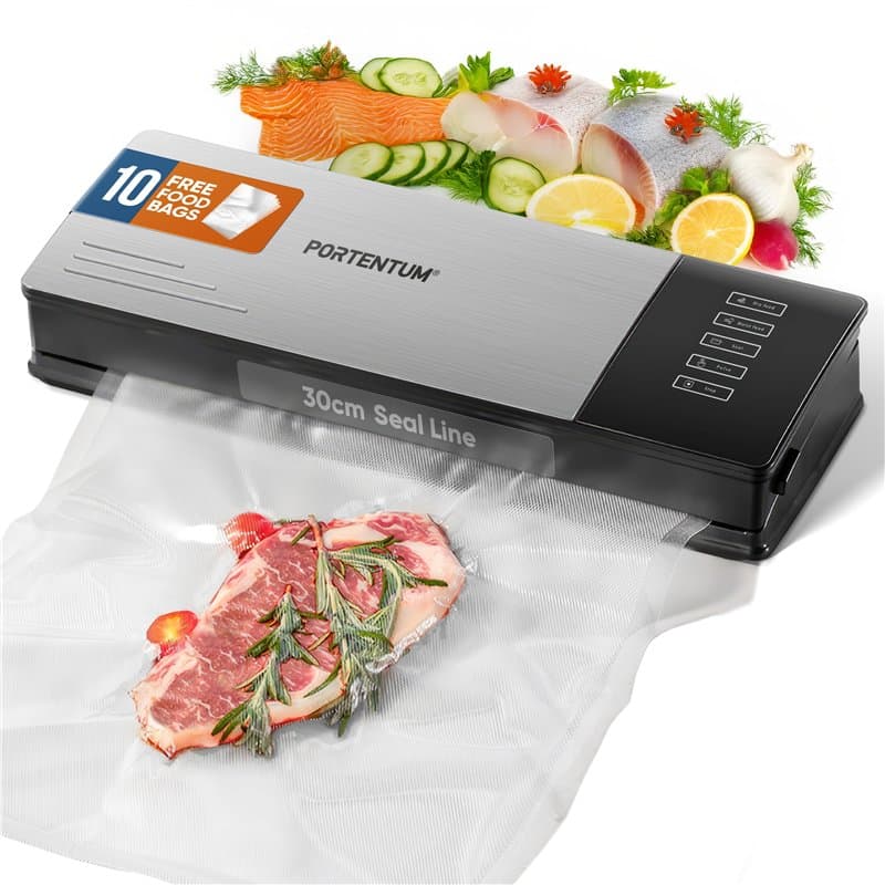 PORTENTUM Machine sous vide alimentaire avec 10 sachets offerts – Appareil de mise sous vide domestique – Soudeuse alimentaire à