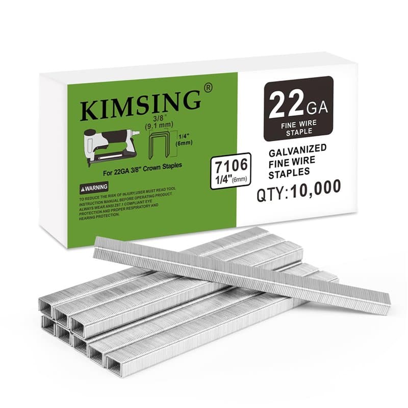 Kimsing 7106 Agrafes galvanisées pour ameublement, calibre 22, série 71, couronne de 9,5 mm, longueur de jambe de 0,6 cm, fixati