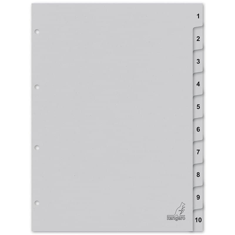 Kangaro Lot de 10 intercalaires en carton avec chiffres A4 1-10. 180 g/m² gris recyclé FSC - K410C