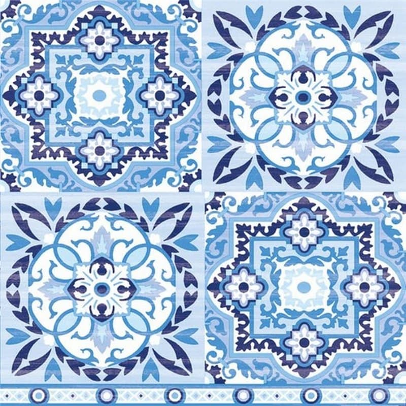 Lot de 20 serviettes à motif carrelage bleu et blanc - Pour bricolage - Motif : décoration de table - Découpage - Technique de s