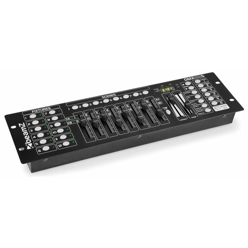BeamZ DMX192 - Contrôleur DMX, 192 Canaux, 12 Groupes de 16 Canaux, 30 Banques, 6 Poursuites, Mode Auto, Microphone Intégré, Idé