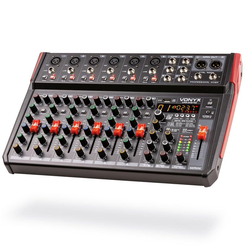 Vonyx VM-KG10 Console de Mixage 10 Canaux - Avec Bluetooth, Lecteur MP3, Interface Audio USB, Processeur de Son, Alimentation Fa