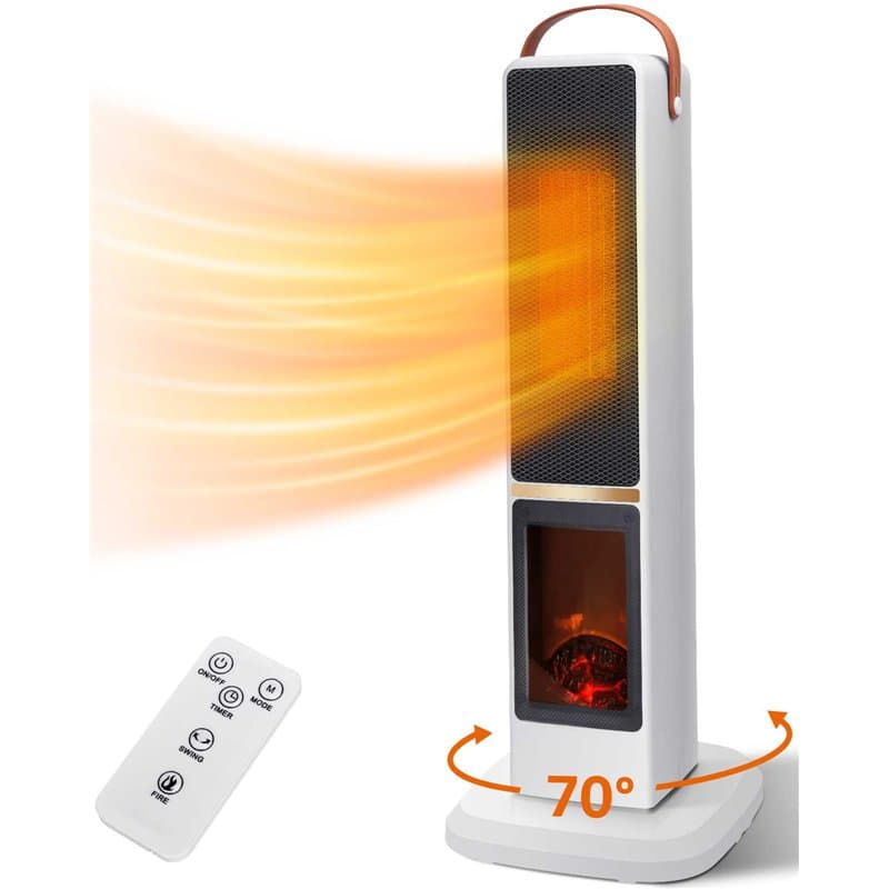 Taylor Swoden Dana - Chauffage d'appoint PTC de 2000W pour usage intérieur avec cheminée, oscillation de 70°, minuterie de 12H,