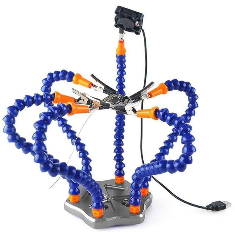 MMOBIEL Support pour Fer à souder avec Troisième main flexible, Ventilateur, Rangements et Pinces alligator résistantes à la cha