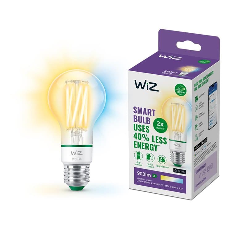 WiZ Lampe LED intelligente ultra efficace, E27, classe d'efficacité énergétique A, économe en énergie, automatisation et contrôl
