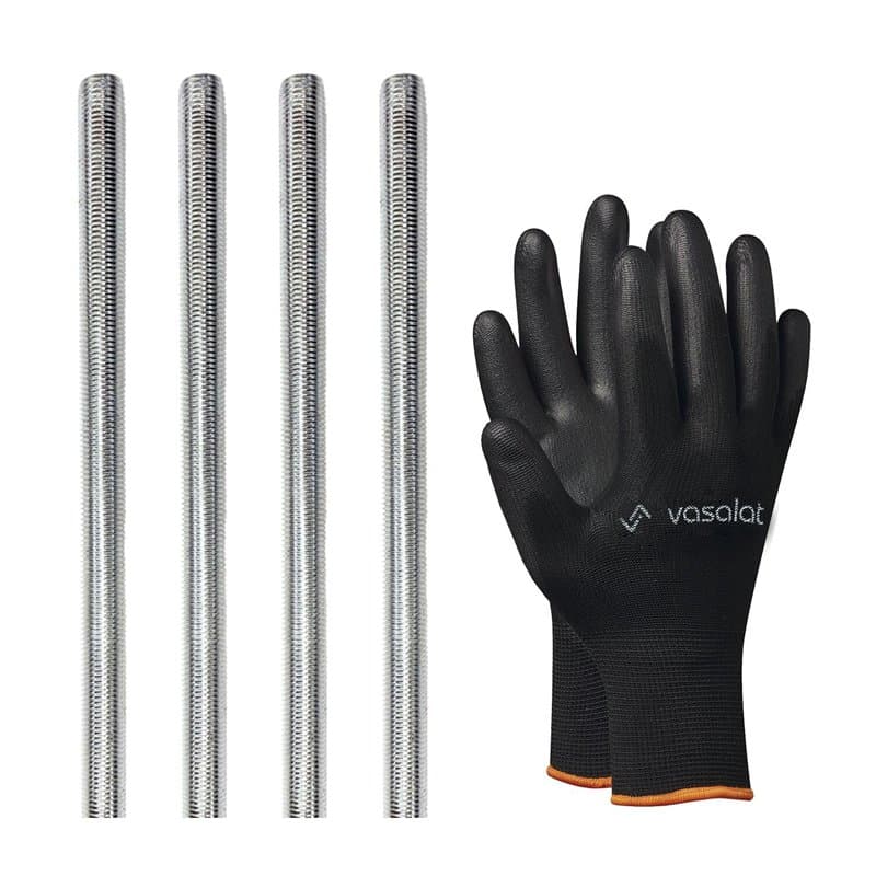 vasalat Lot de 4 tiges filetées M8, 1000 mm, galvanisées, classe de résistance 8.8, tige filetée avec filetage extérieur DIN 976