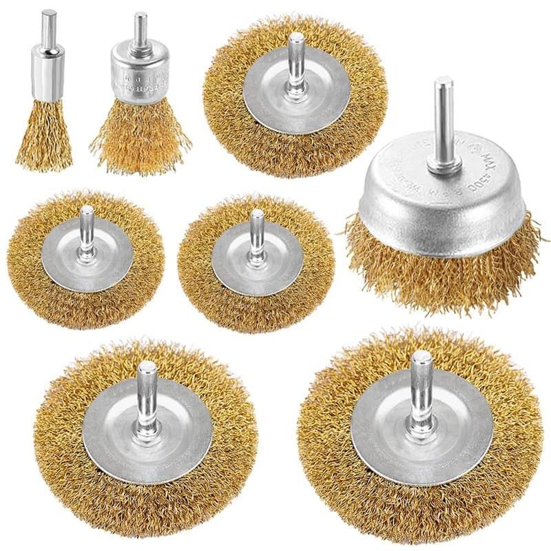 Lot de 8 brosses métalliques avec revêtement en laiton pour perceuse et meuleuse - Tige de 6,35 mm pour nettoyer la rouille, les