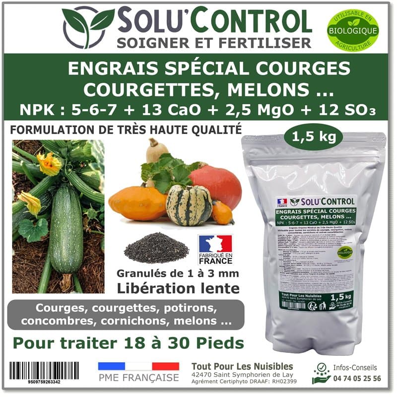 1,5 kg d'Engrais Spécial Courges, Courgettes et autres cucurbitacées - SoluControl - Formulation haute qualité Organo-Minerale -