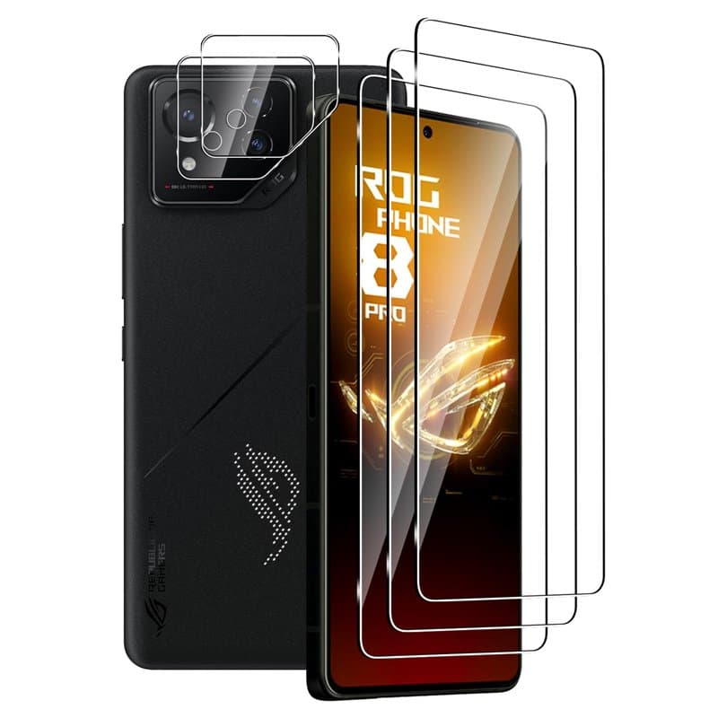 FWKDWHPH 3 Pièces Verre Trempé pour Asus ROG Phone 8/ROG Phone 8 Pro,avec 2 Pièces Caméra Arrière Protecteur,Anti-Rayures,9H Dur