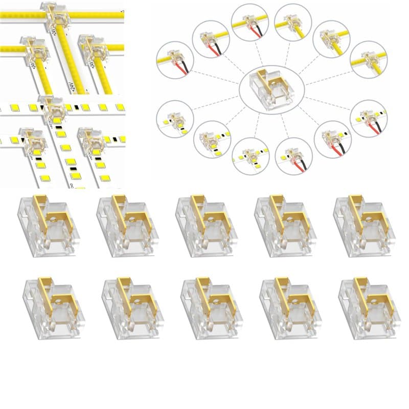 YUTOKEER Lot de 10 connecteurs LED sans soudure à 2 broches, 8 mm, COB/SMD, 12 types de connexions, forme L et T, connecteurs de