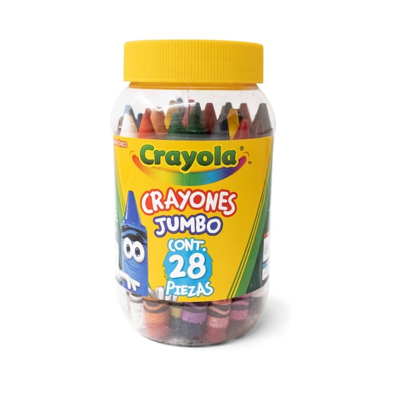 CRAYOLA- 28 Crayons Gras Format Jumbo en Pot refermable, Couleurs Assorties, pour l’École et Le Temps Libre, 52-3037