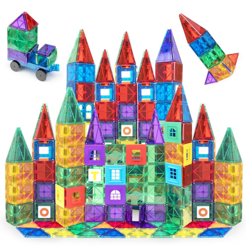Playmags Magnetische Bausteine - Construction magnetique Enfant Ensemble de 150 mégas : aimants Plus puissants, Robustes, Super