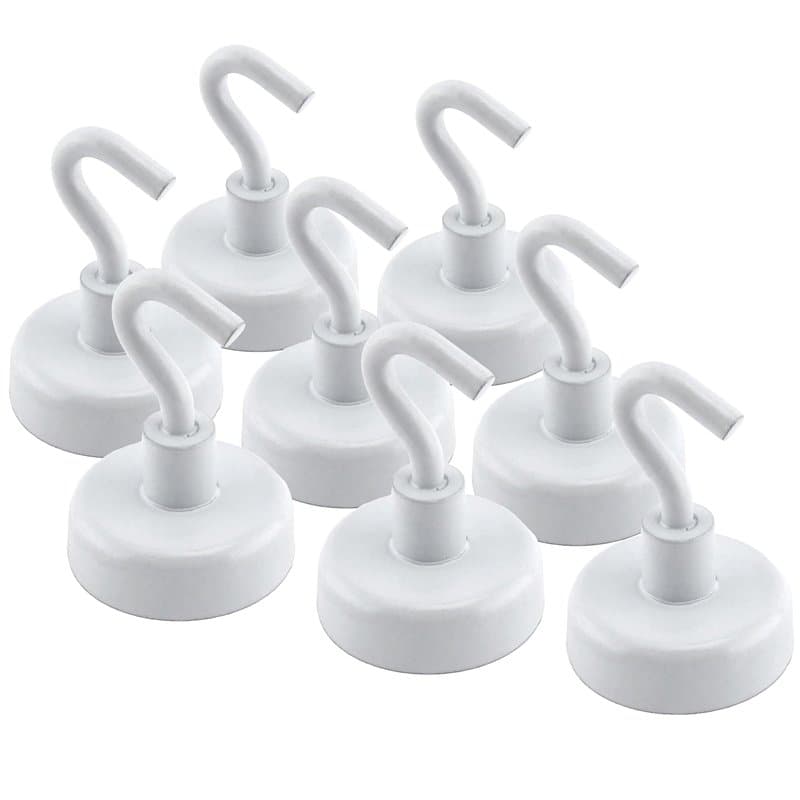 Lot de 8 crochets magnétiques compacts en émail blanc, 2,5 cm de diamètre, 3,8 cm de longueur (MHHHH9X8)