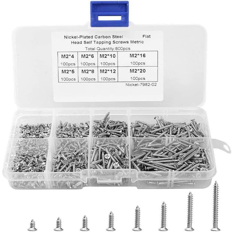 800PCS M2 Vis Autotaraudeuse, Vis Autotaraudeuse en Acier Inoxydable, Acier Au Carbone Vis Autotaraudeuses, Pour Matériel électr