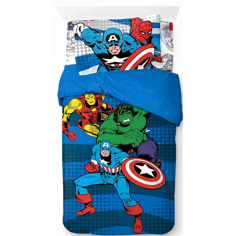 Jay Franco Marvel Comics Avengers 100% Coton Ensemble Lit Simple 3 Pièces – Collection Superhéros Comprend Housse de Couette, Dr