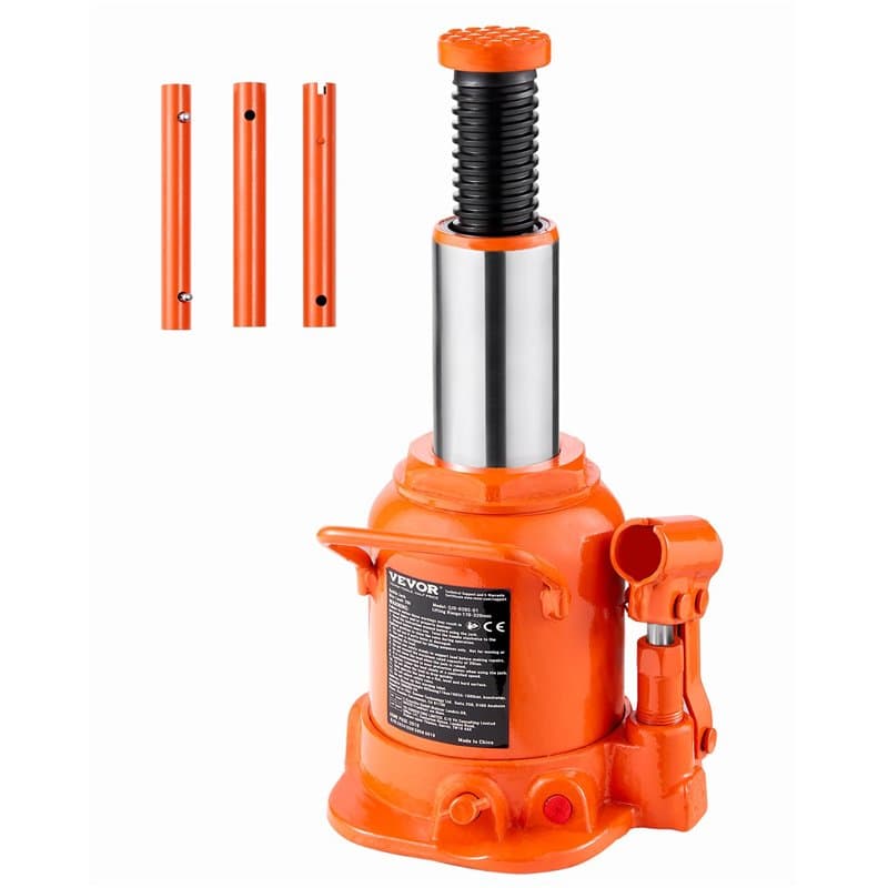 VEVOR Cric bouteille hydraulique 20 t, cric bouteille soudé avec longue poignée en 3 sections, gamme de levage 170-320 mm, pour