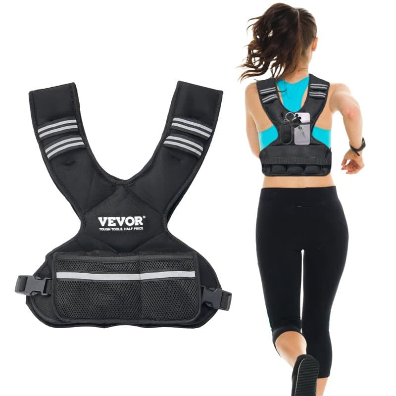 VEVOR Gilet lesté réglable 5 à 9,1 kg, veste de poids avec 6 packs de poids en granulés de fer et bande réfléchissante pour homm