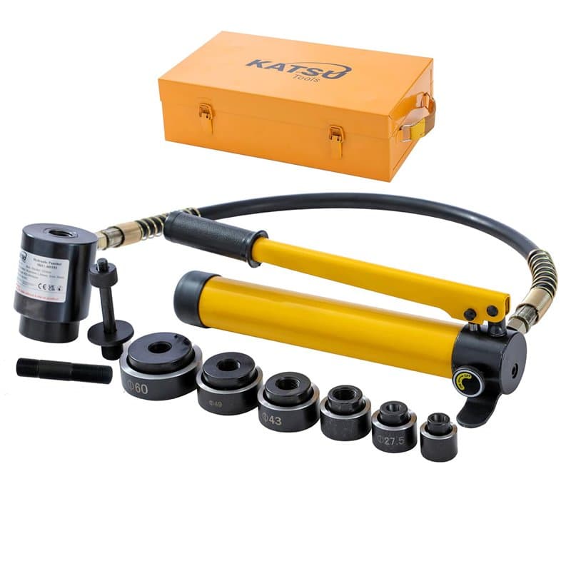 KATSU Perforateur Hydraulique 10T 22-60,5 mm 6 Matrices Emporte-pièces Hydrauliques en Tôle avec Pompe Hydraulique Manuelle pour