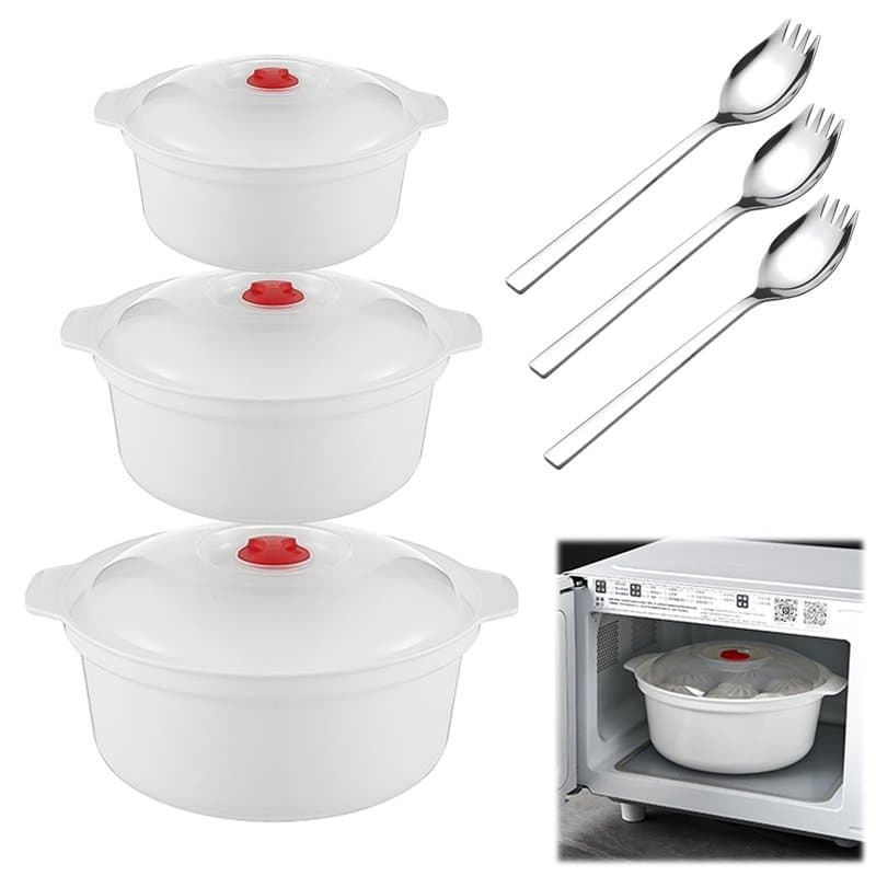 HEKOBAG 3 Pièces Cuiseur Vapeur Micro-Ondes avec Couvercle 2400/1600/900ml Cuiseur Vapeur Micro-Ondes pour Cuisine de Cuisson Va
