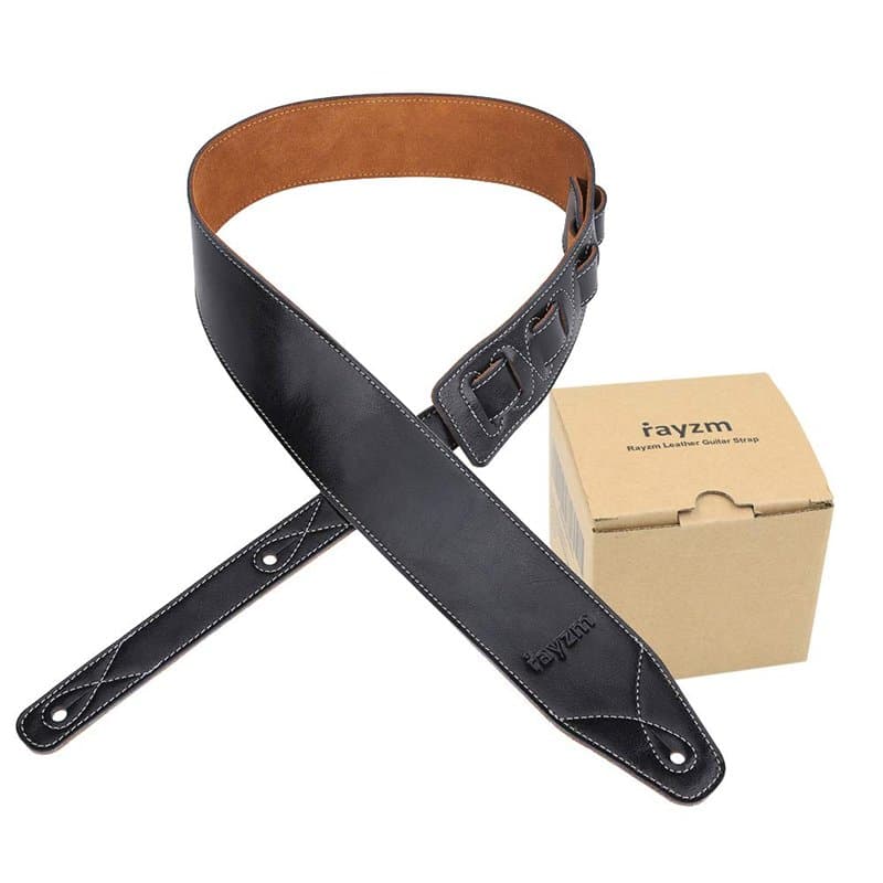 rayzm sangle de guitare et basse en doublure daim, ceinture de qualité en cuir véritable pour guitare acoustique/électrique ou b