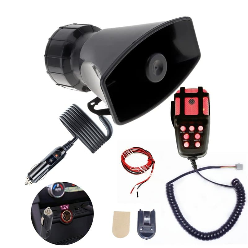 YIYIDA Trompette d'alarme Lumière bleue avec corne noire 7 tone Klaxon de voiture Allume - cigare voiture connecté 135db Car Hor