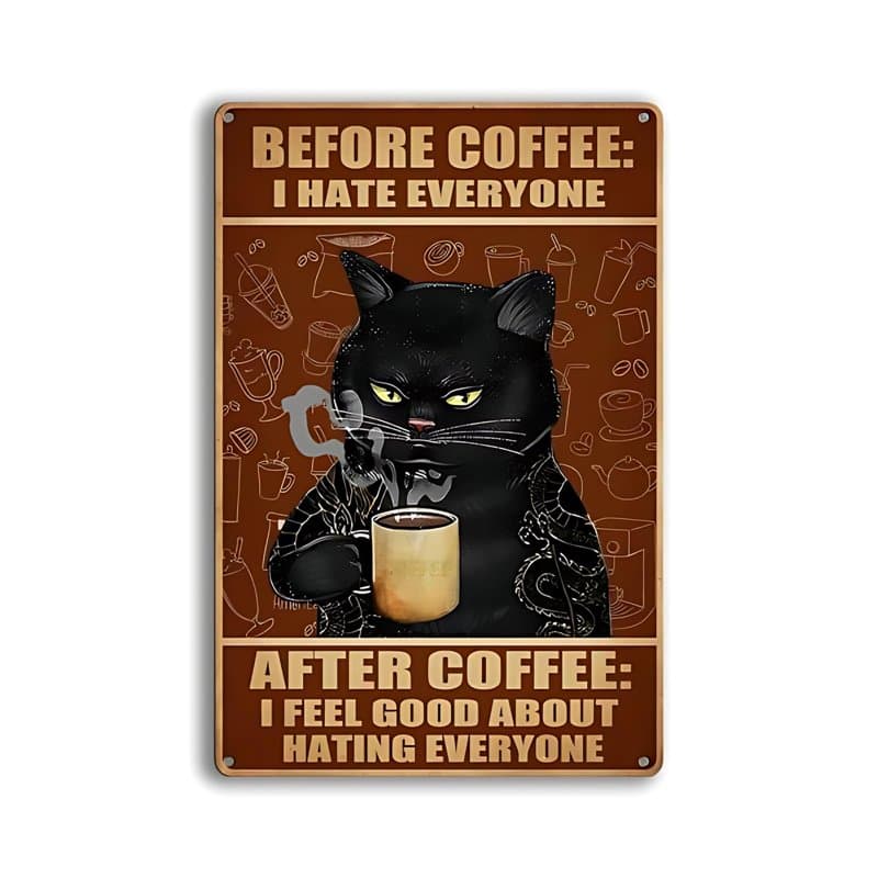 KAIYAYA Affiche Vintage Chat de Café,plaque metal vintage Affiche Decoration Murale Decorative Deco Vintage Plaque Metal Decorat