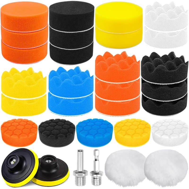 ZZQVIP 80mm Tampon de Polissage de Voiture, 32 PCS Kit Polissage Voiture, Pad Polissage Adaptateur de Perceuse et Tampons de Cir
