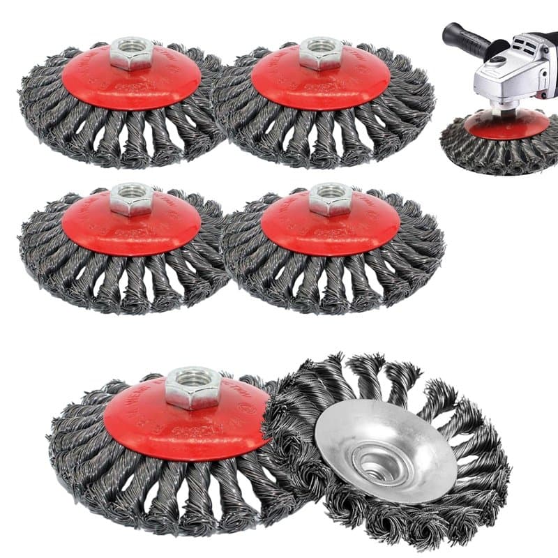 6 Pièces Brosse Métallique Meuleuse, Ø125mm Brosse Cône Angle Grinder M14 Brosses Metal en Acier de Ponçage Rou pour Perceuse Me