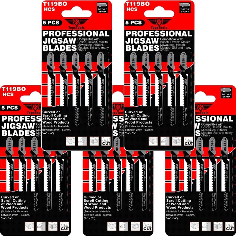 25 x TopsTools T119BO lames de scie sauteuse incurvées ou à défilement compatibles avec Bosch Dewalt Makita Milwaukee et bien d'