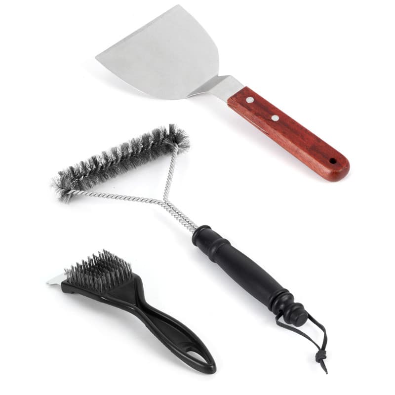 Kit de Nettoyage pour BBQ avec brosses en Acier et grattoir à Gril – Set de 3 brosses en INOX pour Grils à gaz, à Charbon et gri