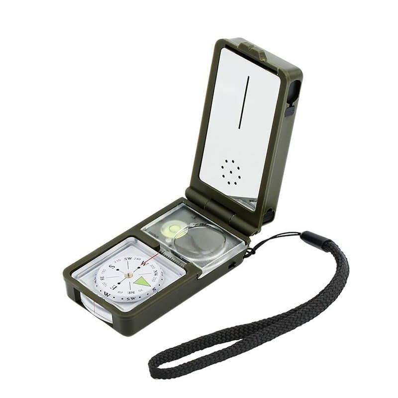 OFKPO 10 en 1 Multifonction Boussole, Outil Survie Compass Compact Avec Éclairage LED Outil en Plein Air pour Voyage, Randonné,