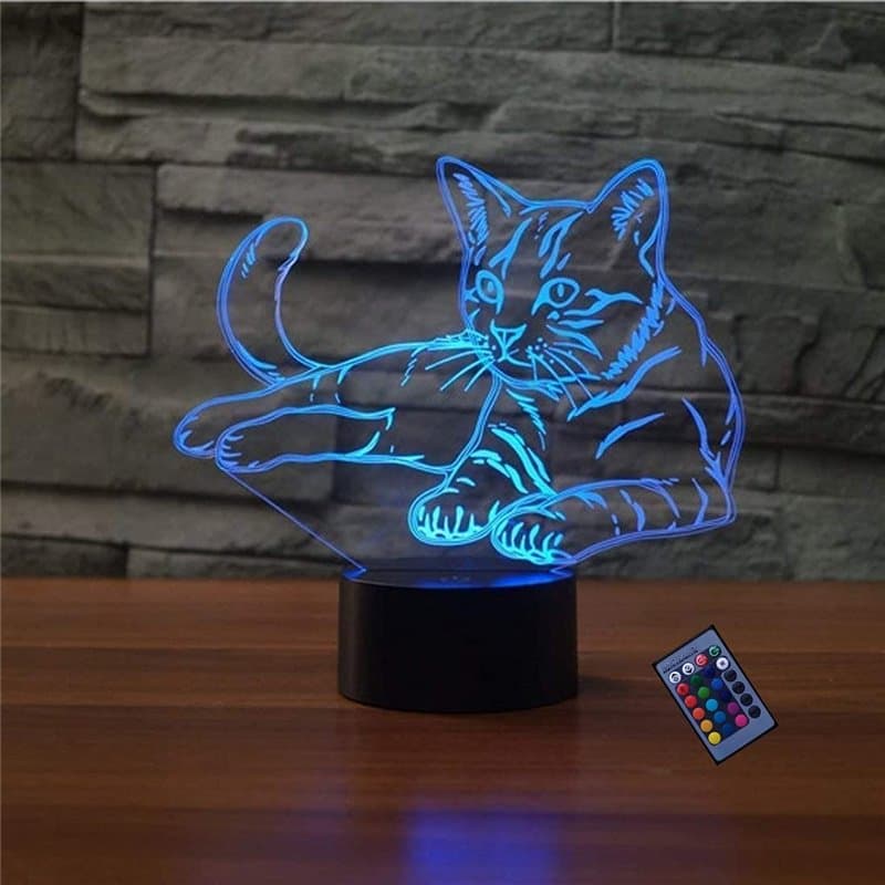 YTDZLTD Lampe 16 Couleurs Changeantes LED Illusion Optique 3D Chat Nuit Télécommande et Smart Touch Dimmable 4 Modes d'Éclairage