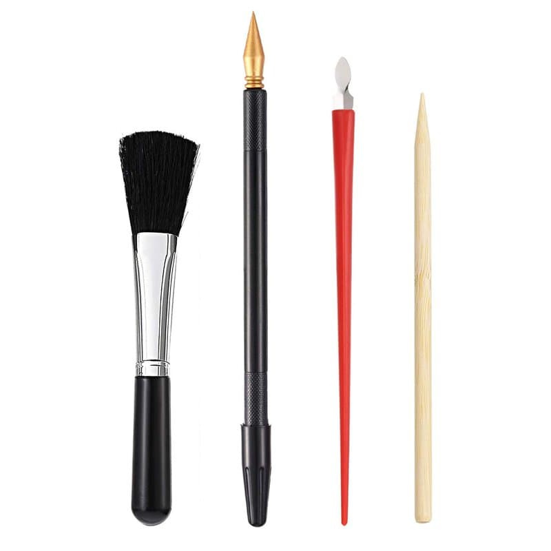 ShipeeKin Lot de 4 outils Scratch Arts Tools pour photos à gratter, 1 stylo à gratter doré, 1 grattoir, 1 stylo en bambou, 1 bro