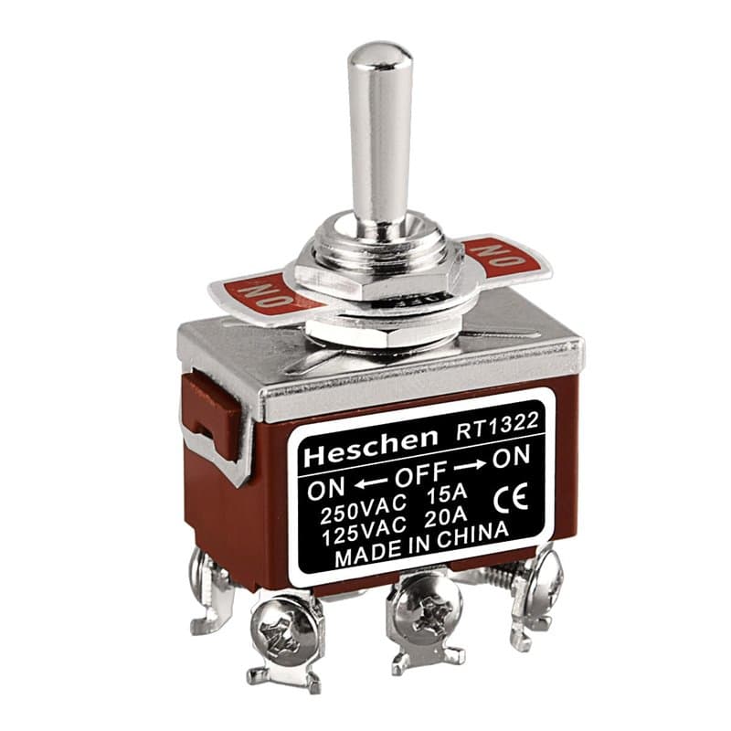 Heschen Interrupteur à bascule en métal RT1322 DPDT maintenu ON/OFF/ON 3 positions 15 A 250 VAC CE
