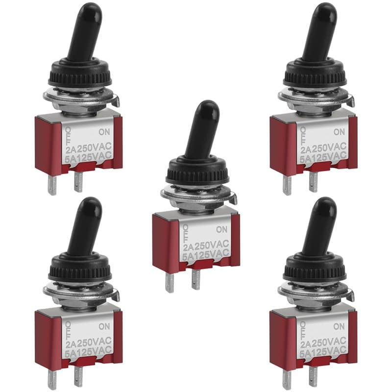 Heschen Miniature Interrupteur à bascule, MTS-101, On-OFF, SPST, 2 Broches, 2A 250V, 5A 120V, avec capuchon étanche, Lot de 5