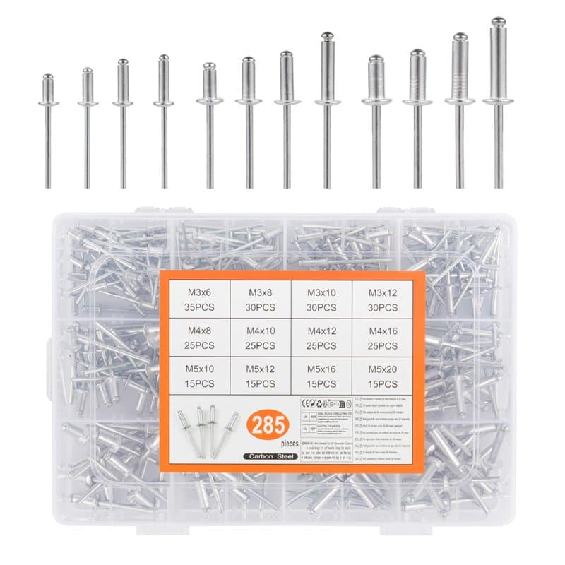 285 Pcs Ensemble de Rivets Aveugles en Aluminium, M3 M4 M5 Pop Rivets à Tête Plate, Assortiment de Rivet Pop pour Métal, Bois, P
