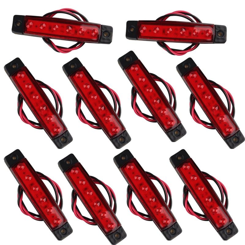 Futheda Lot de 10 Feux de Position latéraux 12 V 6 SMD LED pour remorque, Camion, Caravane, Camion, Bus, Bateau, Tracteur, Rouge