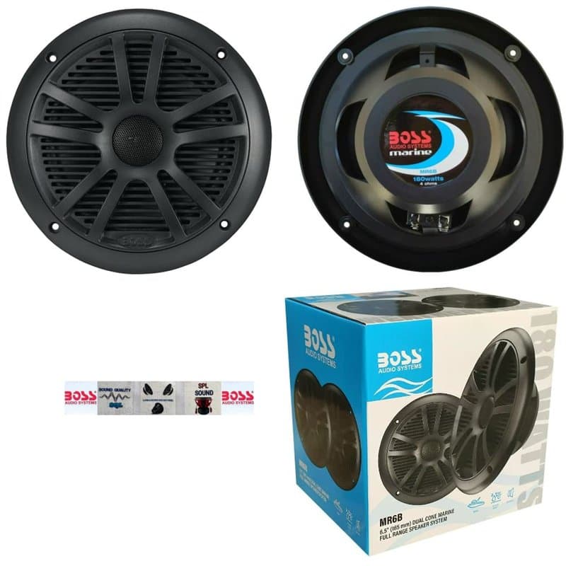 KIT Set pour Boss Audio Systems MR6B 2 Enceintes Marines Double cône 6,5" 16,50 cm 165 mm 90 Watt rms 180 Watt Max étanche Noir,