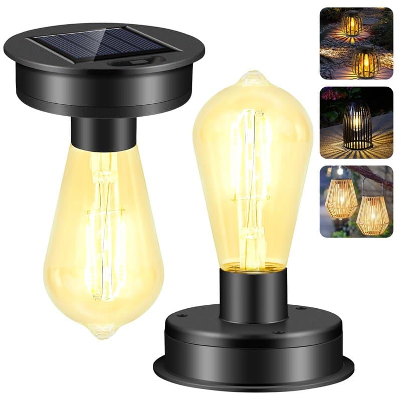 Glovios Ampoule Solaire Exterieur, 2 Pièces Lampe Solaire Exterieur Jardin Rechange avec Ampoule LED Brillante, Solaire Lanterne