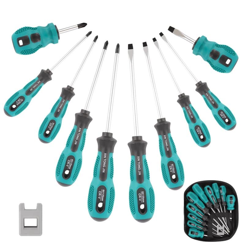 TNOMSNO Kit de Tournevis Magnétique, 10 pièces Coffret Tournevis Kit de Tournevis avec 5 Tournevis Plats, 5 cruciformes, Tournev