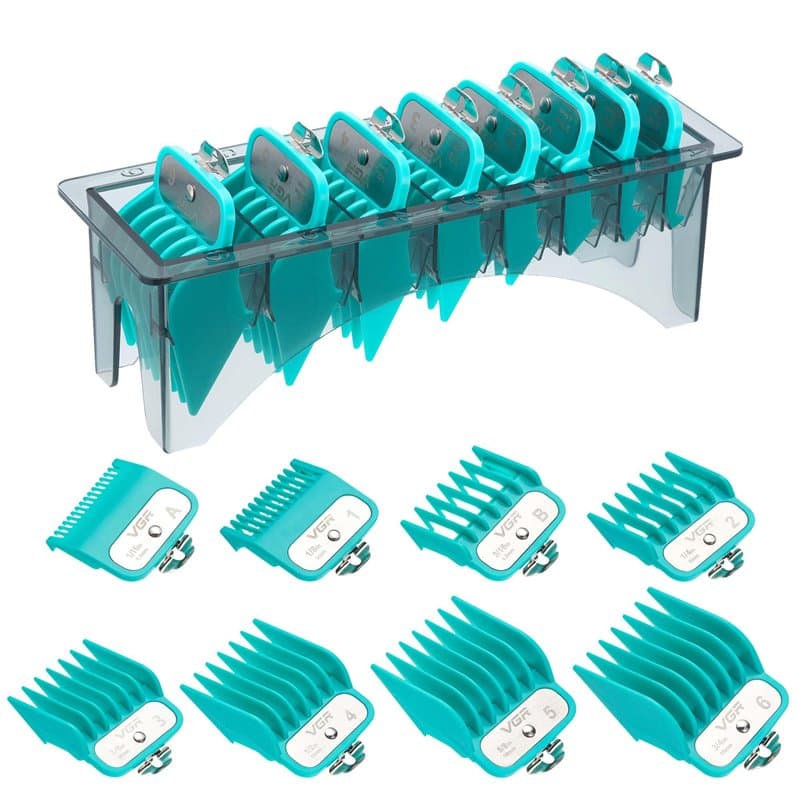 VGR 891 Lot de 8 peignes de tondeuse à cheveux professionnels avec support de peigne limite pour la plupart des tondeuses à chev