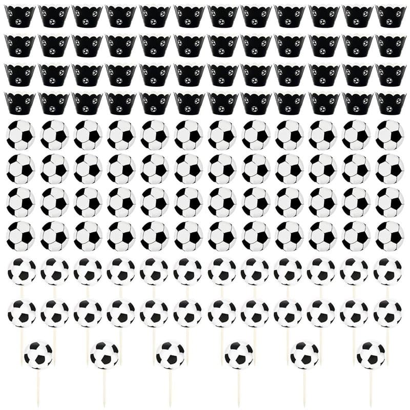 HDGSAFD 48 Pièces De Bordures De Gâteau De Football, 48 Pièces De Papier De Décoration De Football Et 30 Pièces De Cure-Dents De