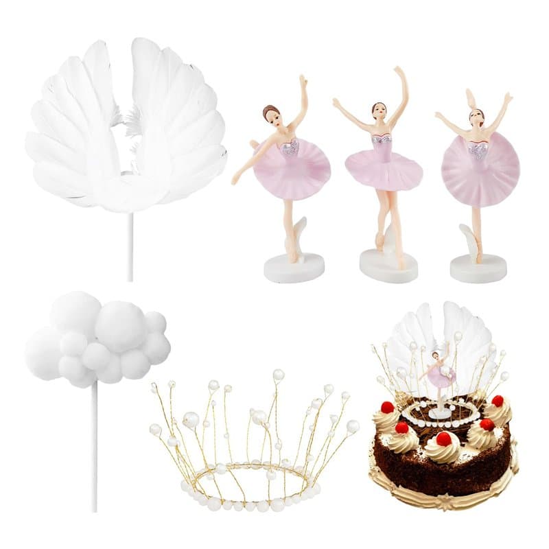 3 Statues D'Ornement De Ballerine, 1 Aile, 1 Couronne, 1 Nuage, Décoration De Gâteau d'anniversaire, Décoration De Gâteau pour F