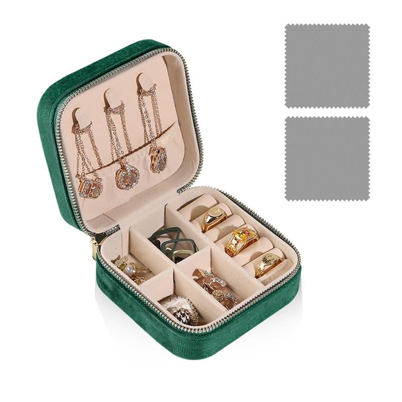 MEMOFYND 1 boîte à bijoux de voyage avec 2 chiffons de polissage, boîte de rangement pour bijoux, petite boîte à bijoux, mini bo
