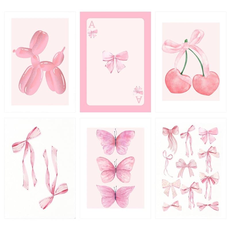 HDGSAFD 6 Morceaux d'affiche Esthétique Rose, Affiche De Mode Mignonne pour Filles, Bricolage d'art Mural Dessin Ornements Suspe