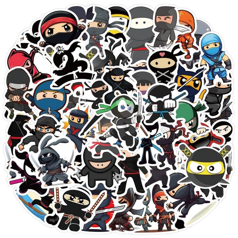 60 Autocollants De Graffiti Ninja, Caricatures Mignonnes, Autocollants Drôles, Décoration De Valise D'Auto-Étanche Et De Bricola